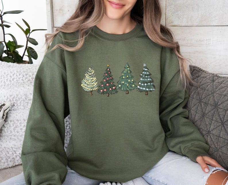Christmas Tree Sweatshirt, Xmas Trees Sweater, Cute Christmas Jumper, Pine Tree Sweater, Tree Christmas Top, New Year Sweater, Xmas Gift Top image 7