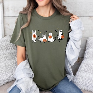 Ghost Cat Tshirt, Halloween Cat T-Shirt, Pumpkin Cat Shirt, Halloween Gift T shirt, Spooky Season Shirt, Black Cat Tee, Cat Lover Shirt