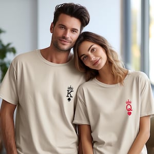 T-shirt koning en koningin, bijpassend shirt paar, schoppenkoning T-shirt, t-shirt koningin van harten, T-shirt paar kaarten, T-shirt voor Valentijnsdag