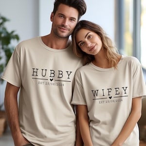 Personalised Couple T-Shirt, Wifey Hubby Shirt, Cute Matching Tee, Honeymoon Tshirt, Wedding Shirt, Custom Date Tshirt, Bride To Be Gift