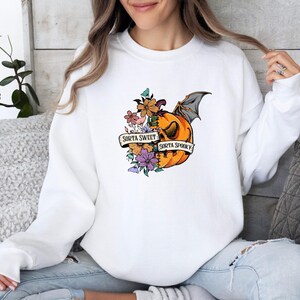 Sorta Sweet Sweatshirt, Sorta Spooky Sweater, Pumpkin Sorta Jumper, Halloween Spooky Season Top, Sorta Sweet Sweater, Bat Pumpkin Sweater image 2