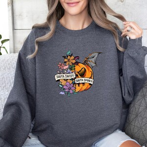Sorta Sweet Sweatshirt, Sorta Spooky Sweater, Pumpkin Sorta Jumper, Halloween Spooky Season Top, Sorta Sweet Sweater, Bat Pumpkin Sweater image 6