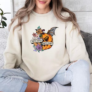 Sorta Sweet Sweatshirt, Sorta Spooky Sweater, Pumpkin Sorta Jumper, Halloween Spooky Season Top, Sorta Sweet Sweater, Bat Pumpkin Sweater image 4
