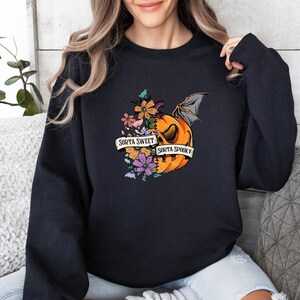 Sorta Sweet Sweatshirt, Sorta Spooky Sweater, Pumpkin Sorta Jumper, Halloween Spooky Season Top, Sorta Sweet Sweater, Bat Pumpkin Sweater image 1