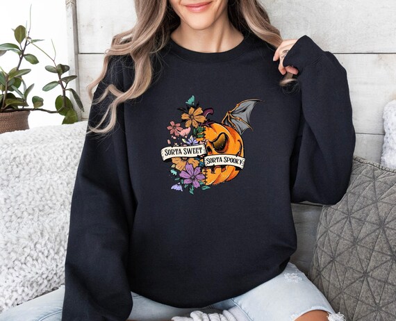 Sorta Sweet Sweatshirt, Sorta Spooky Sweater, Pumpkin Sorta Jumper, Halloween Spooky Season Top, Sorta Sweet Sweater, Bat Pumpkin Sweater