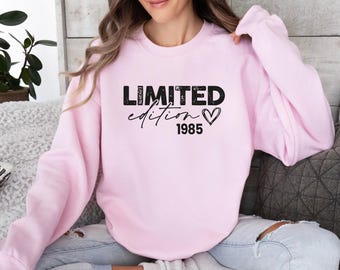 Sweatshirt in limitierter Auflage, personalisierter Geburtstagspullover, individuelles Geburtstagsshirt mit Jahresangabe, Vintage-Pullover von 1985, Pullover zum 40. Geburtstag, Oberteil zum 50. Geburtstag