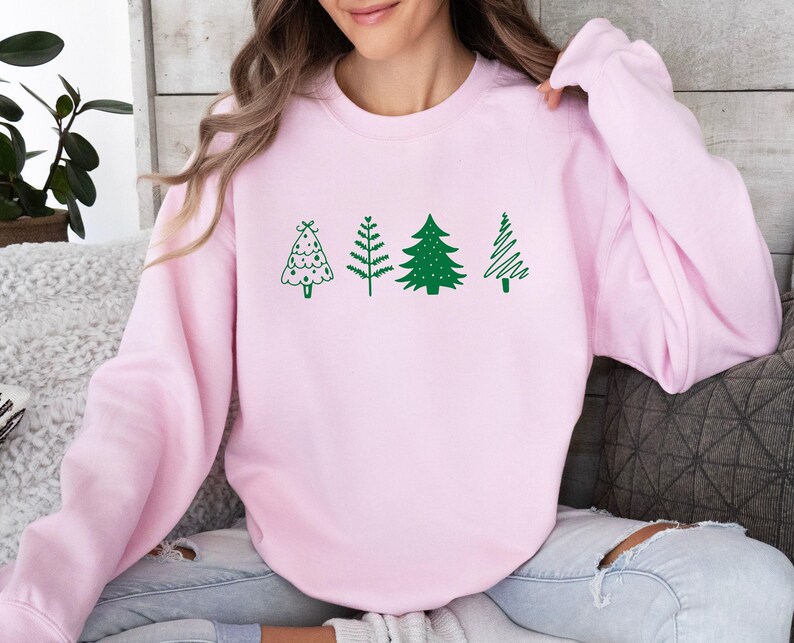 Christmas Pine Tree Sweatshirt, Xmas Trees Sweater, Happy New Year Jumper, Christmas Party Top, Pine Trees Sweater, Funny Xmas Jumper image 6