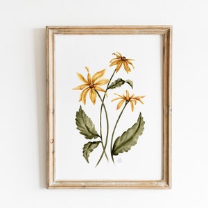 Yellow Watercolor Daisies Print, Cottage Botanical Art, Country Yellow Daisies Painting, Floral Nursery Art, Gallery Wall, Girls Room Decor image 1