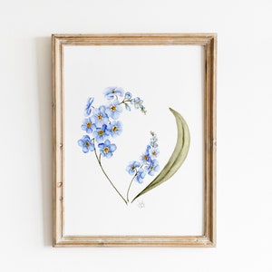 Forget Me Nots Watercolor Print, Vintage Botanical Wall Art, Forget Me Nots Painting, Watercolor Painting, Forget Me Nots Farmhouse