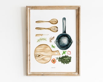 Kitchen Utensil Art Print, Gift for Chef, Foodie, Dining Room Art