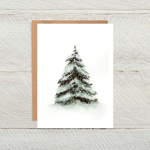 Snowy Pine Tree Blank Cards, Christmas Watercolor Greeting Cards, Holiday Card, Thank You Card