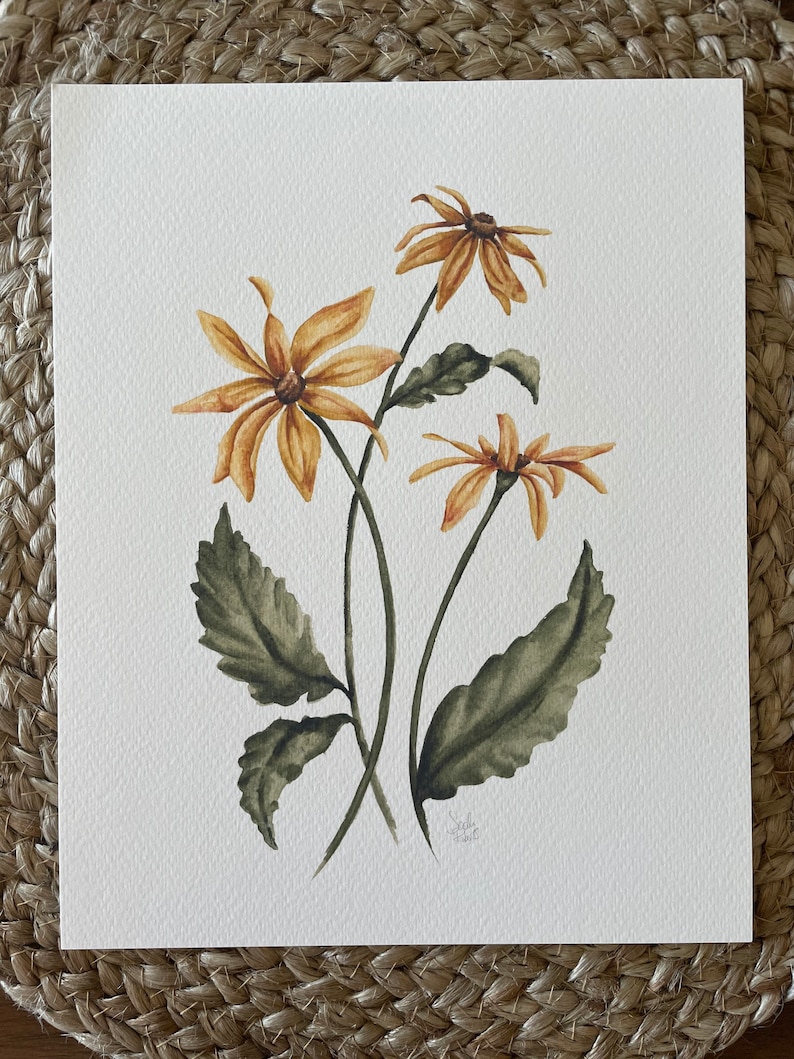 Yellow Watercolor Daisies Print, Cottage Botanical Art, Country Yellow Daisies Painting, Floral Nursery Art, Gallery Wall, Girls Room Decor image 5