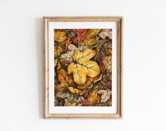 Fallen Autumn Leaves Print, Fall Leaves Wall Art, Watercolor Farmhouse Fall Decor