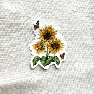 Sunflowers with Monarchs Sticker, Clear Sticker, Vinyl Die Cut Decal Sticker, Laptop, Tumbler, Cup, Water Bottle, Tablet, Car Decal