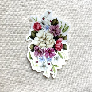 Floral Bouquet Sticker, Clear Sticker, Vinyl Die Cut Decal Sticker, Laptop, Tumbler, Cup, Water Bottle, Tablet, Car Decal