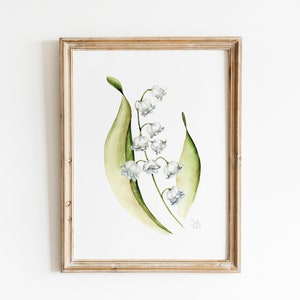 White Lily of the Valley Watercolor Print, Vintage Botanical Wall Art, Spring Floral Painting, Lily of the Valley Watercolor Art, Farmhouse