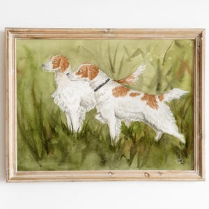 English Pointer Dogs, Brittany Bird Hunting Dogs Watercolor Print