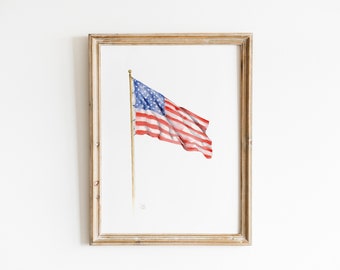 American Flag Watercolor, Fourth of July Art, USA, Patriotic, Independence Day