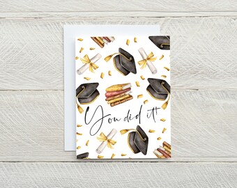 You Did It Graduation Blank Greeting Card, High School or College Graduate Card, Watercolor