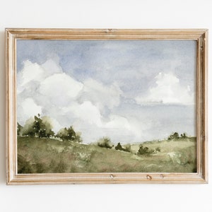 Countryside Landscape Watercolor Print, Vintage landscape, Loose Watercolor, Neutral
