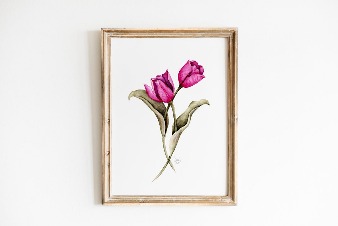 RETIRING* Pink Tulips Watercolor Print, Vintage Botanical Wall Art ...