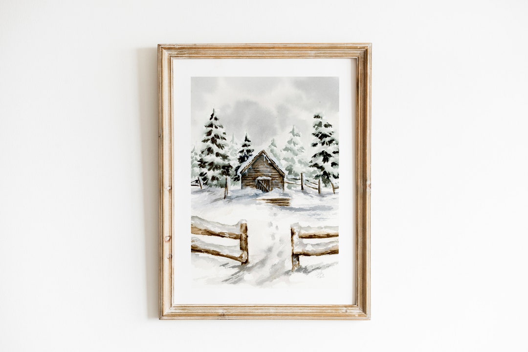 Old Barn Winter Landscape Print, Watercolor Landscape Art, Snowy Barn ...