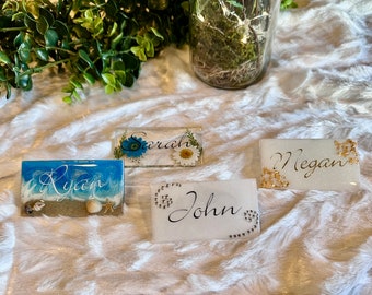 Custom Resin Place Cards, Wedding Party Table Name Settings