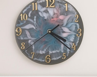 Handcrafted Resin Clock: Gold Numbers, Customizable Colors