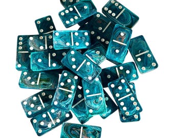 Blue and Pink Swirl  Resin Dominoes: Double Six Set, Handmade
