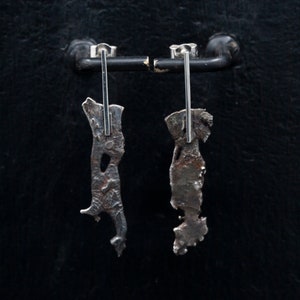Reticulated and Patinated Modern Silver Drop Post Earrings