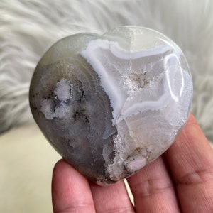 3&quot; FLOWER AGATE Heart Polished Palm Stone Healing from Madagascar/Crystal Heart/Flower Agate/Gemstone Heart/Agate Heart/Gift Idea/Carving