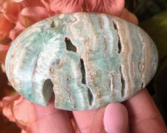 Blue Banded Aragonite Palm Stone, Natural Healing Crystal