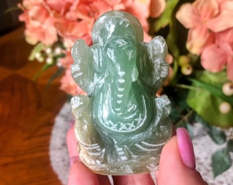 Green Aventurine Ganesh Figurine – Crystal Carving, Hindu Decor