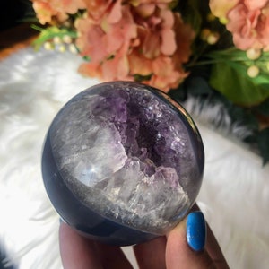 Beautiful Large Amethyst & Agate Stone Polished Sphere Geode/Crystal Amethyst Sphere/Crystal Orb/Crystal Ball/Quality Grade Amethyst