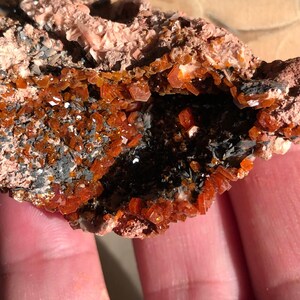 2.8&quot; Red VANADINITE Crystals on Matrix Rock from Mibladen, Morocco/Crystal Cluster/Vanadinite Crystal/Gemmy Crystal/Mineral Specimen