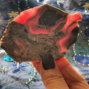 4.2&quot; Banded Pink RHODOCHROSITE Polished Gemstone Slab Slice from Argentina/Display Piece/Gift Idea/Natural Stone/Pink Rhodochrosite
