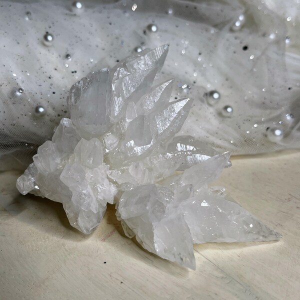White Calcite Crystal Cluster Specimen: Snowflake Formations, Mexico Decor