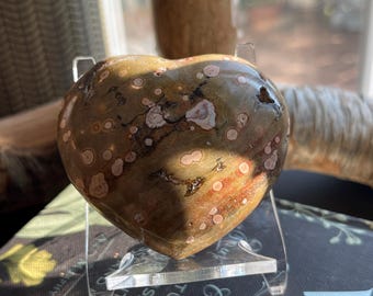 Orbicular Jasper Heart, Polished Gemstone Carving (2.3")