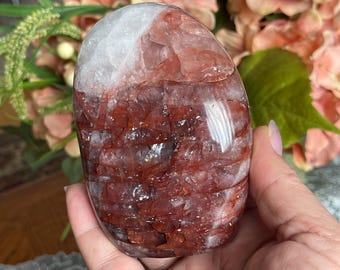 Polished Red Fire Quartz Freeform Crystal from Madagascar – Hematoid Quartz Gemstone Display