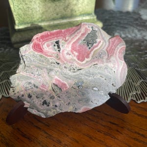 4&quot; Banded Pink RHODOCHROSITE Polished Gemstone Slab Slice from Argentina/Display Piece/Gift Idea/Natural Stone/Pink Rhodochrosite Crystal
