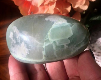 Polished Garnierite Palm Stone from Madagascar – Healing Crystal, Pocket Stone