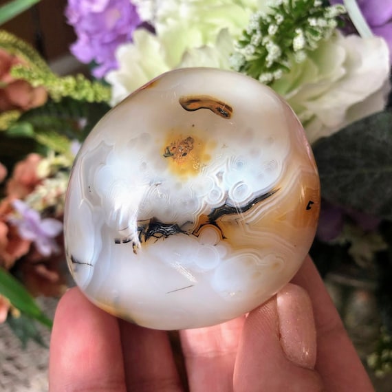 Banded Dendritic Agate Palm Stone, Polished Madagascar Crystal (2.65")