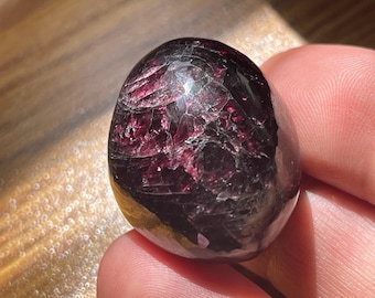 Red Almandine Garnet Palm Stone, Gemmy Crystal from Brazil