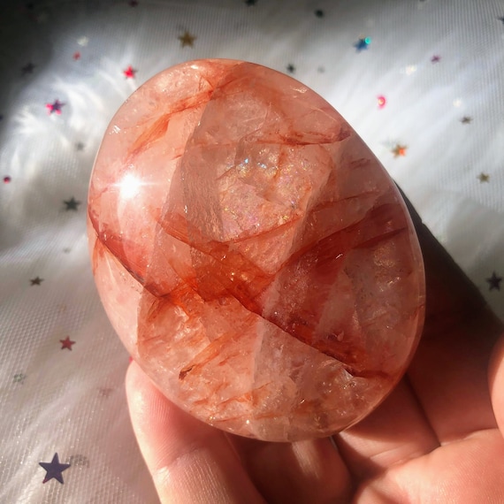 XXL Red Fire Quartz Palm Stone: Polished Hematoid from Madagascar