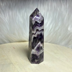 4.1" Chervon Amethyst Polished Obelisk Tower from Brazil/Generator Crystal Tower/Amethyst Crystal/Gift Idea/Amethyst Obelisk Point/Gemstone