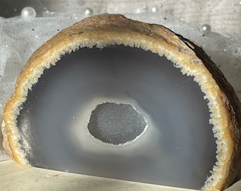 Polished Agate Geode Display Piece from Brazil – Drusy Crystal Decor