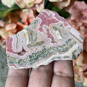 3.0&quot; RHODOCHROSITE with Pyrite Polished Gemstone Slab Slice from Argentina/Display Piece/Gift Idea/Natural Stone/Pink Rhodochrosite