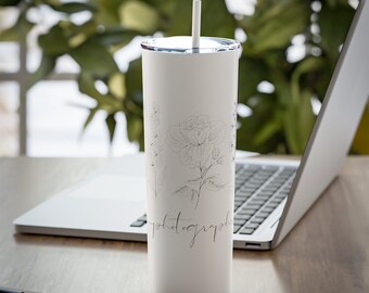 Blommig fotograf Boho smal stålmugg med sugrör, 59 cl