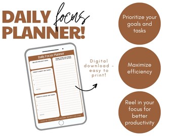 Utskrivbar daglig fokusplanerare - Digital nedladdning - Öka produktiviteten och uppnå dina mål!