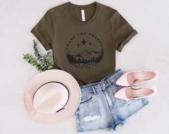 Jaga solnedgången Retro Boho bergsfotograf T-shirt